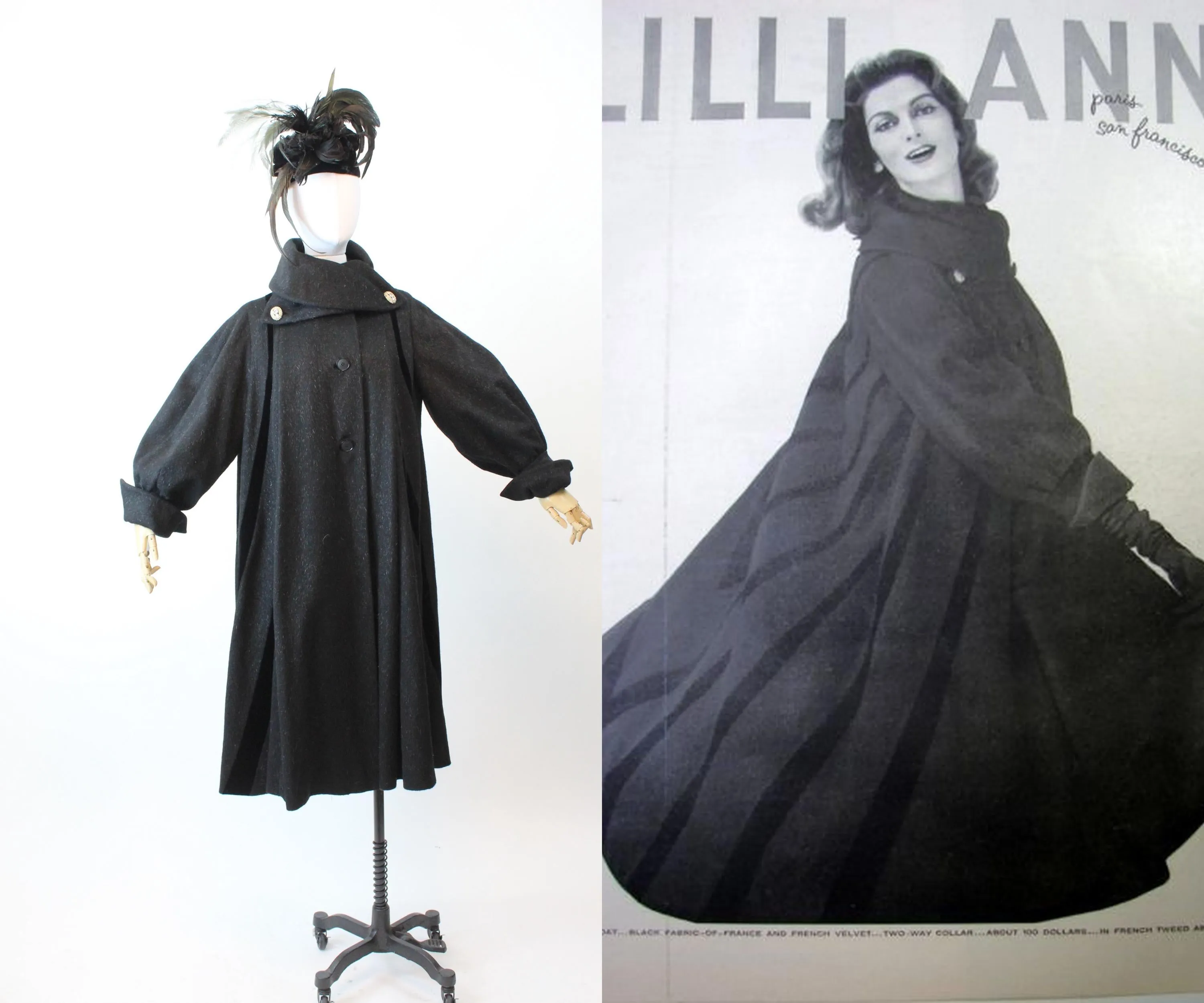 1950s 1958 documented LILLI ANN trapeze swing coat all sizes  | new fall winter