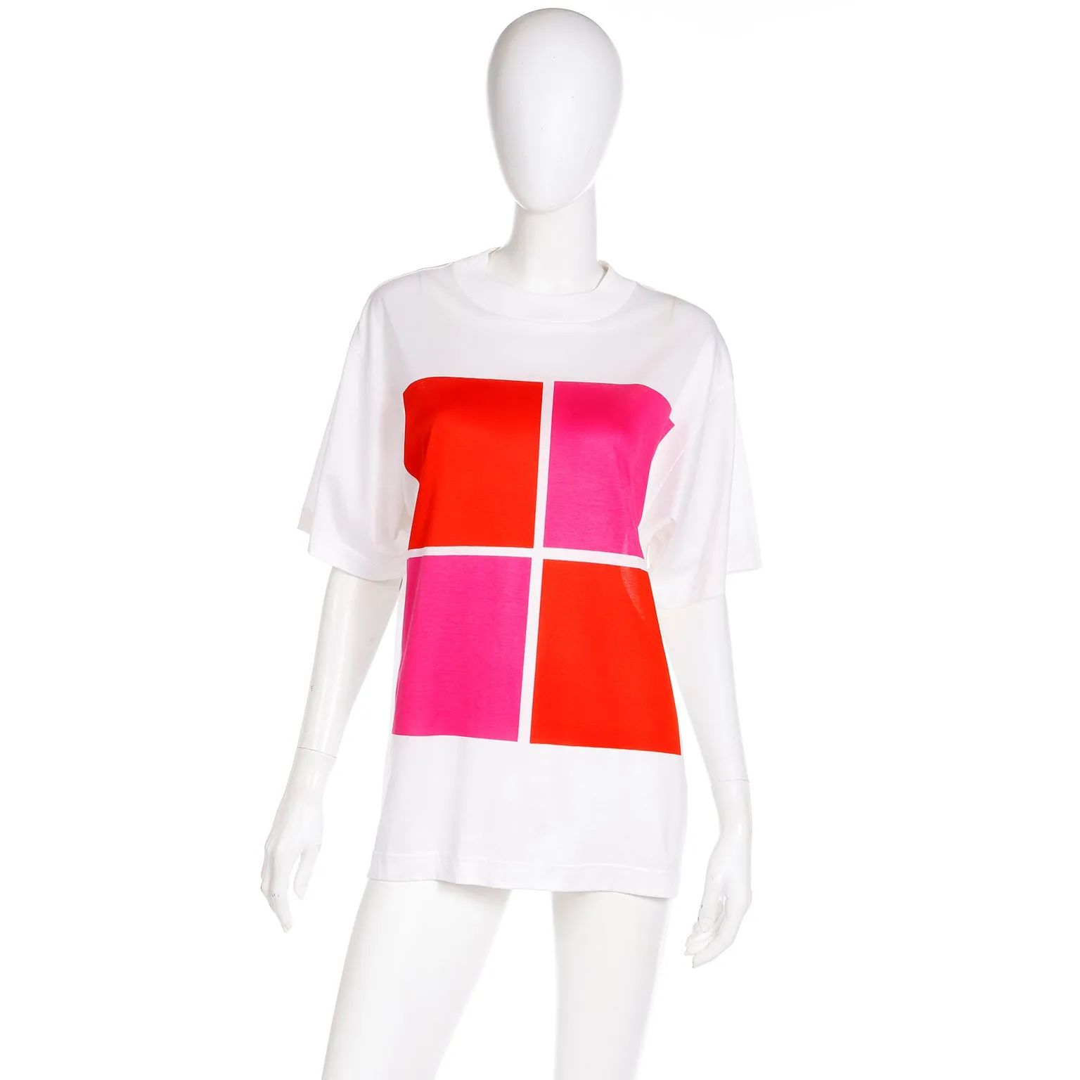 1980s Yves Saint Laurent Pink & Red Logo Tee Shirt