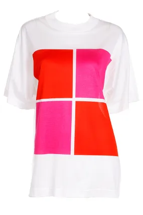1980s Yves Saint Laurent Pink & Red Logo Tee Shirt