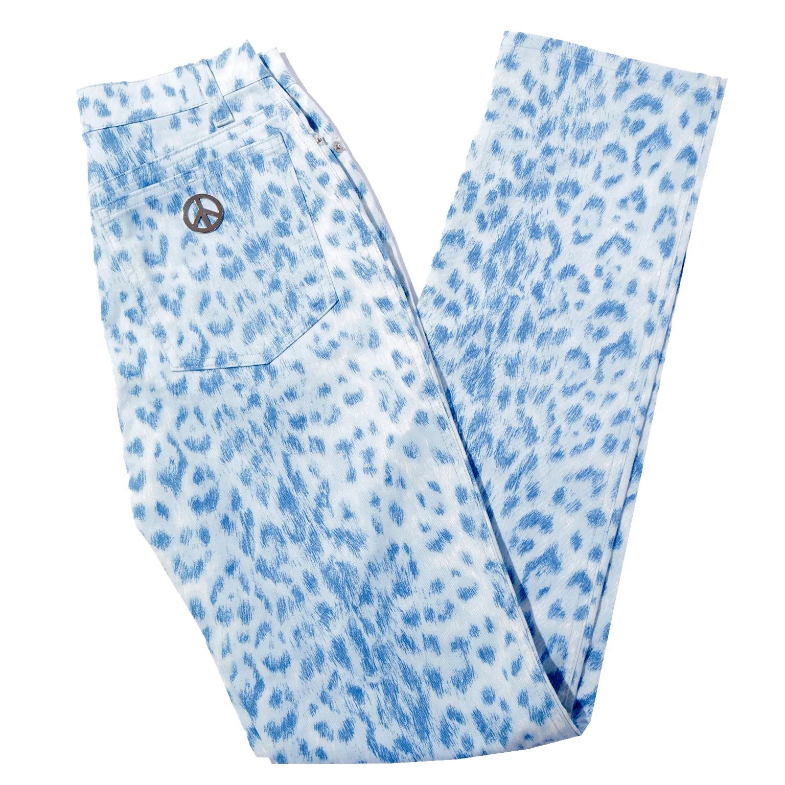 1990s Deadstock Moschino Pants Blue Leopard Print Jeans with Tag