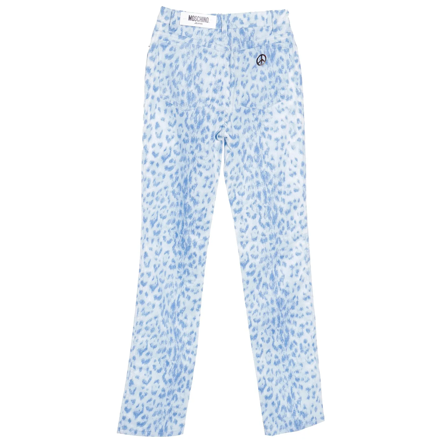 1990s Deadstock Moschino Pants Blue Leopard Print Jeans with Tag