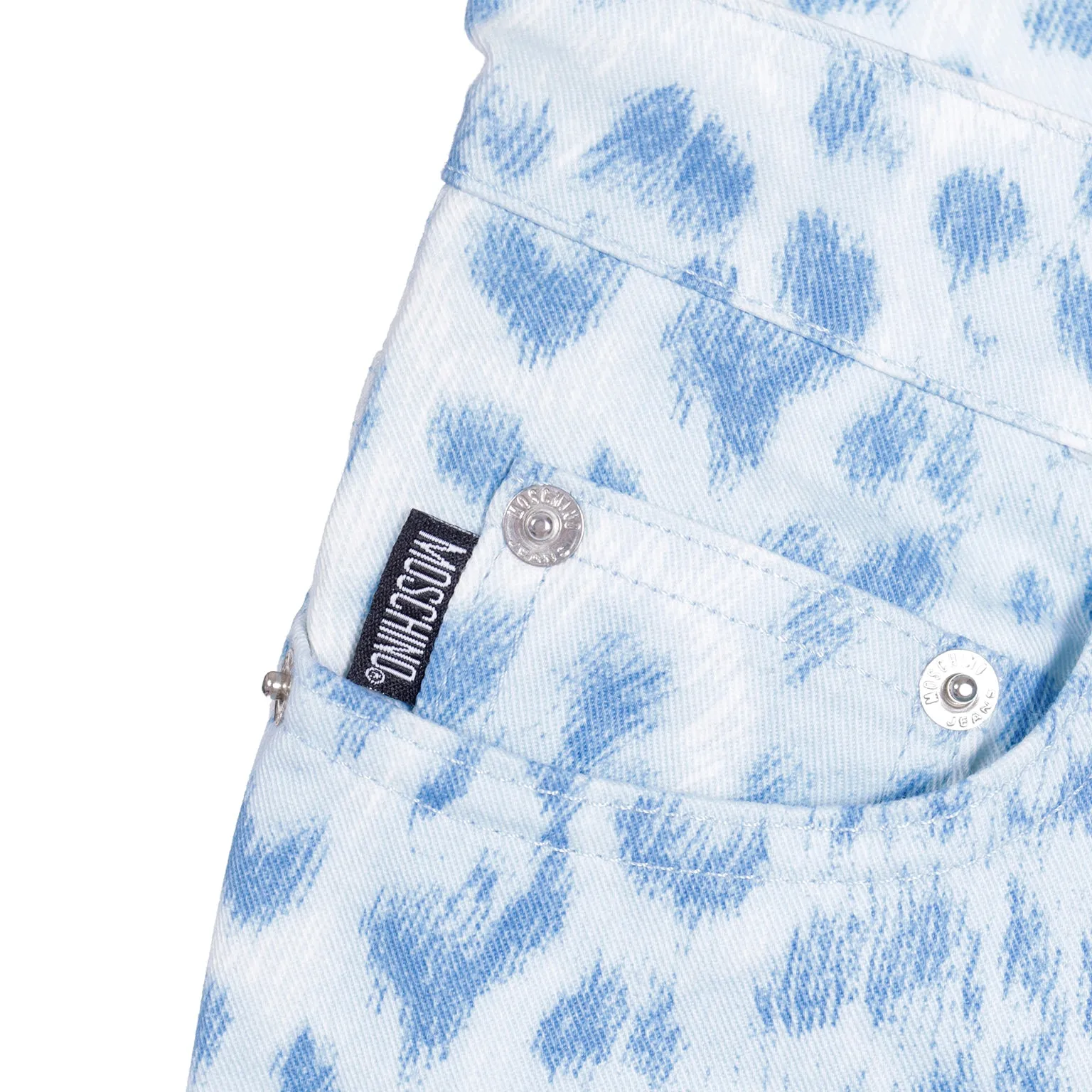 1990s Deadstock Moschino Pants Blue Leopard Print Jeans with Tag