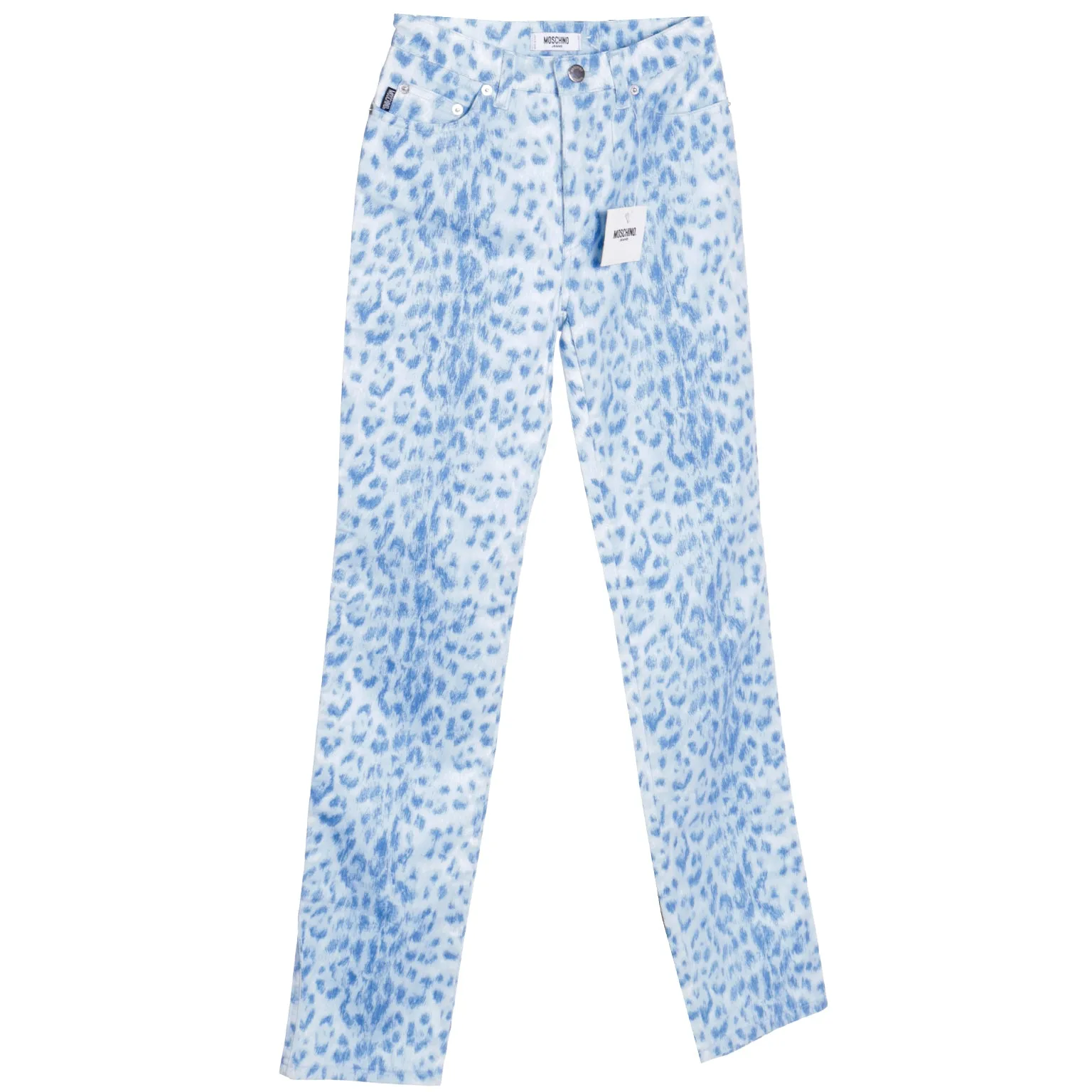 1990s Deadstock Moschino Pants Blue Leopard Print Jeans with Tag