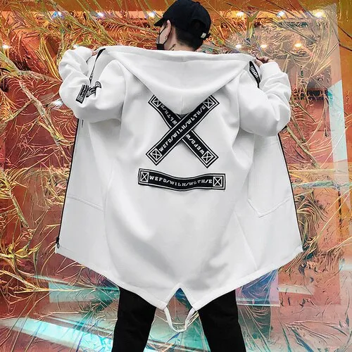 2019 Autumn Mens Cardigan Long Hooded Jacket Harajuku Style Men's Casual  Windbreaker Jacket Fashion Brand Printing Mens Jacket
