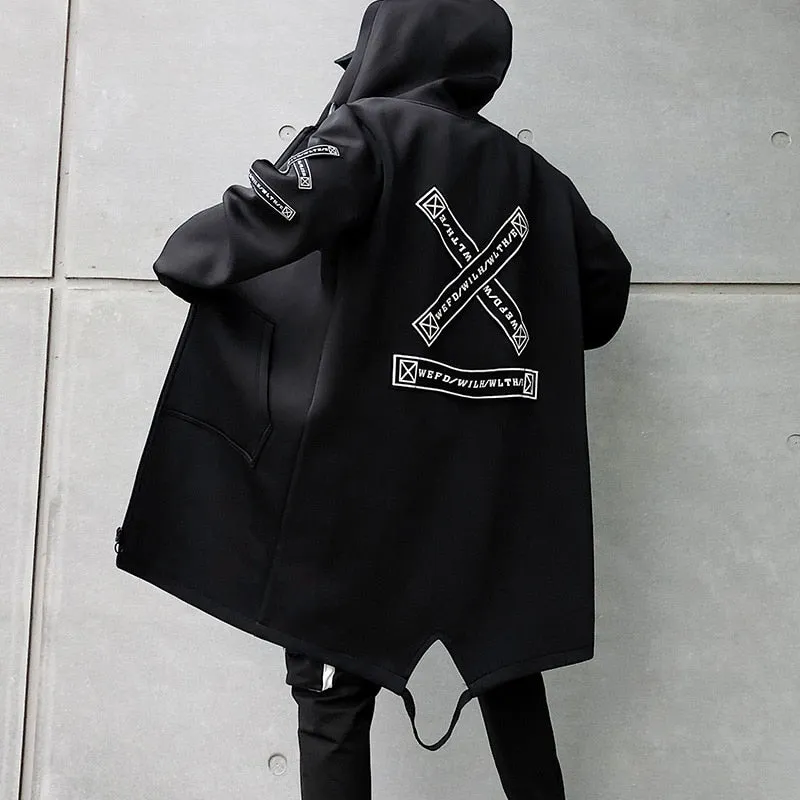 2019 Autumn Mens Cardigan Long Hooded Jacket Harajuku Style Men's Casual  Windbreaker Jacket Fashion Brand Printing Mens Jacket