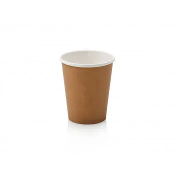 250ml Paper Coffee Cup Single Wall Brown with Black Sip Lid 10pack