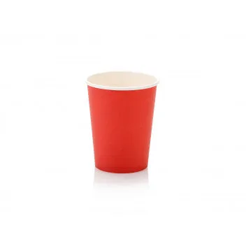 250ml Paper Coffee Cup Single Wall Red with Black Sip Lid 10pack