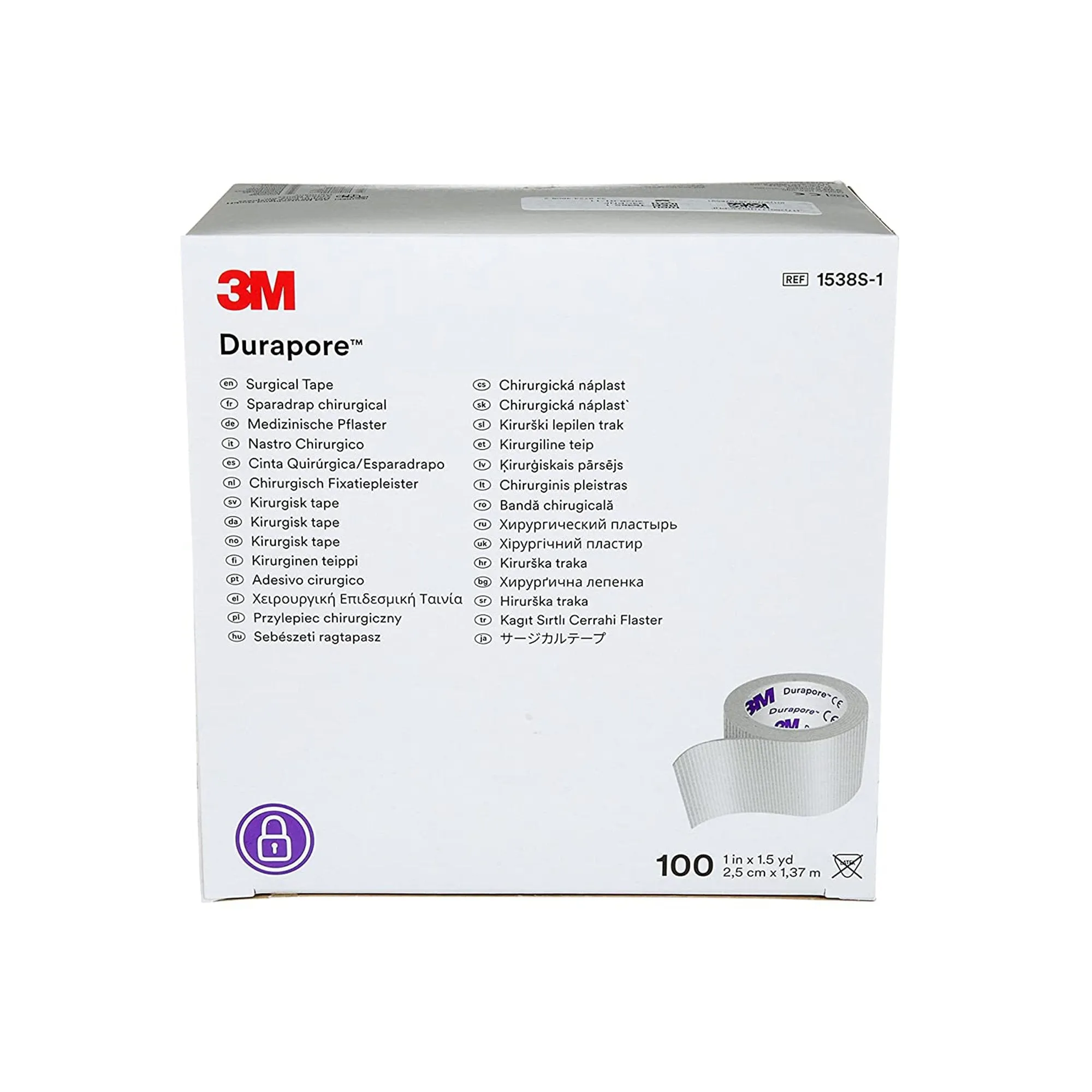 3M™ Durapore™ Silk-Like Cloth Medical Tape, 1 Inch x 1-1/2 Yard, White, 1 Each