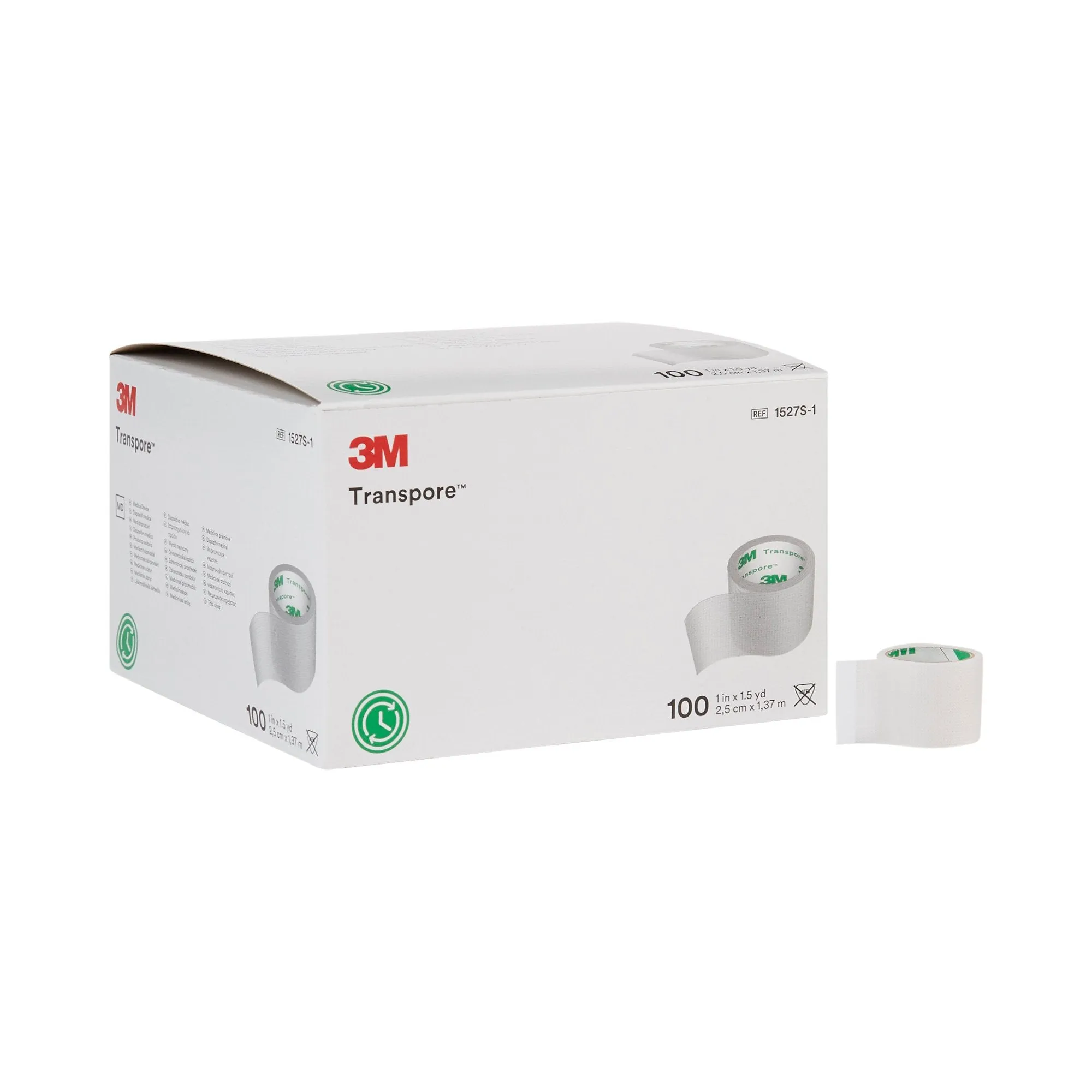 3M™ Transpore™ Plastic Medical Tape, 1 Inch x 1-1/2 Yard, Transparent, 1 Case of 500