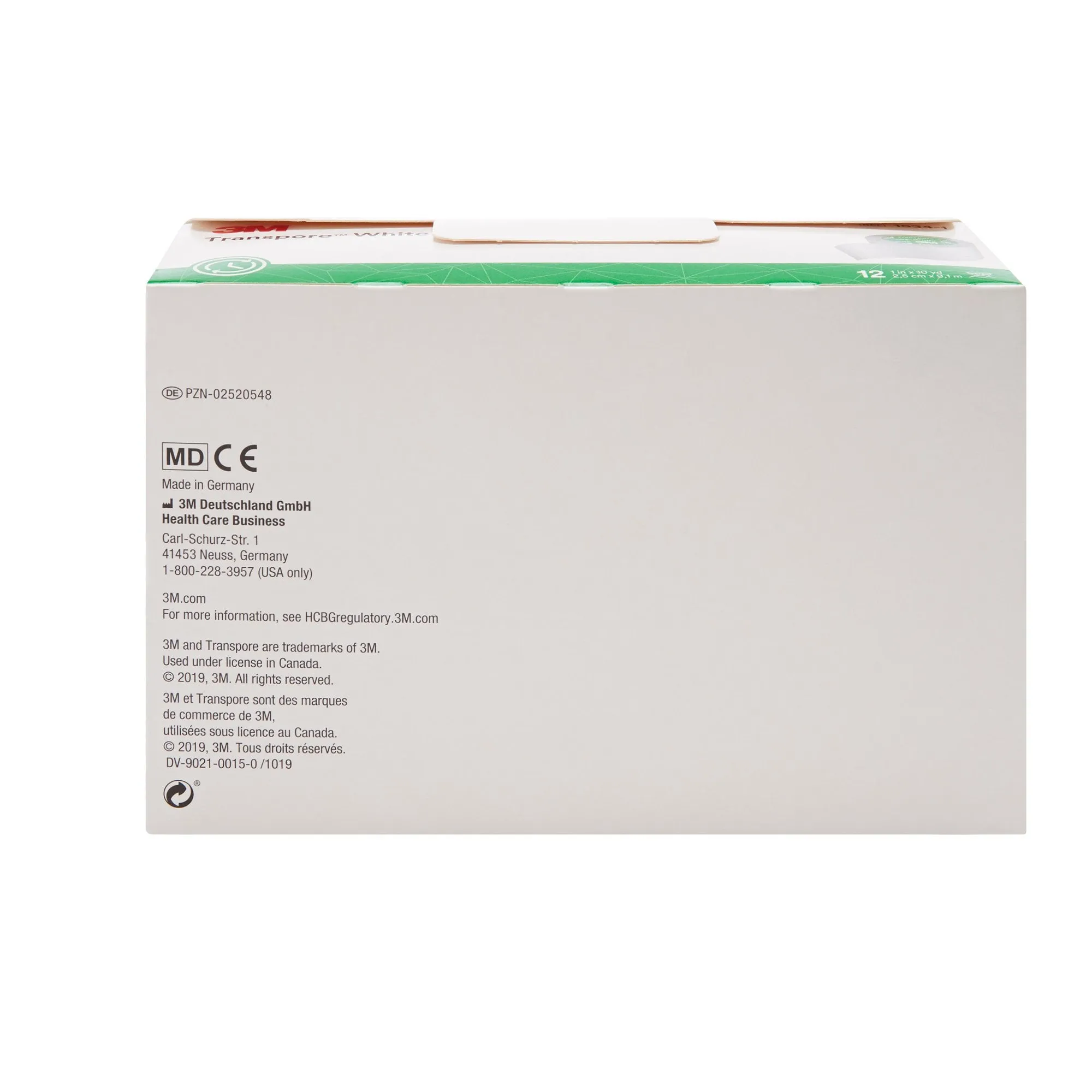 3M™ Transpore™ Plastic Medical Tape, 1 Inch x 10 Yard, White, 1 Box of 12