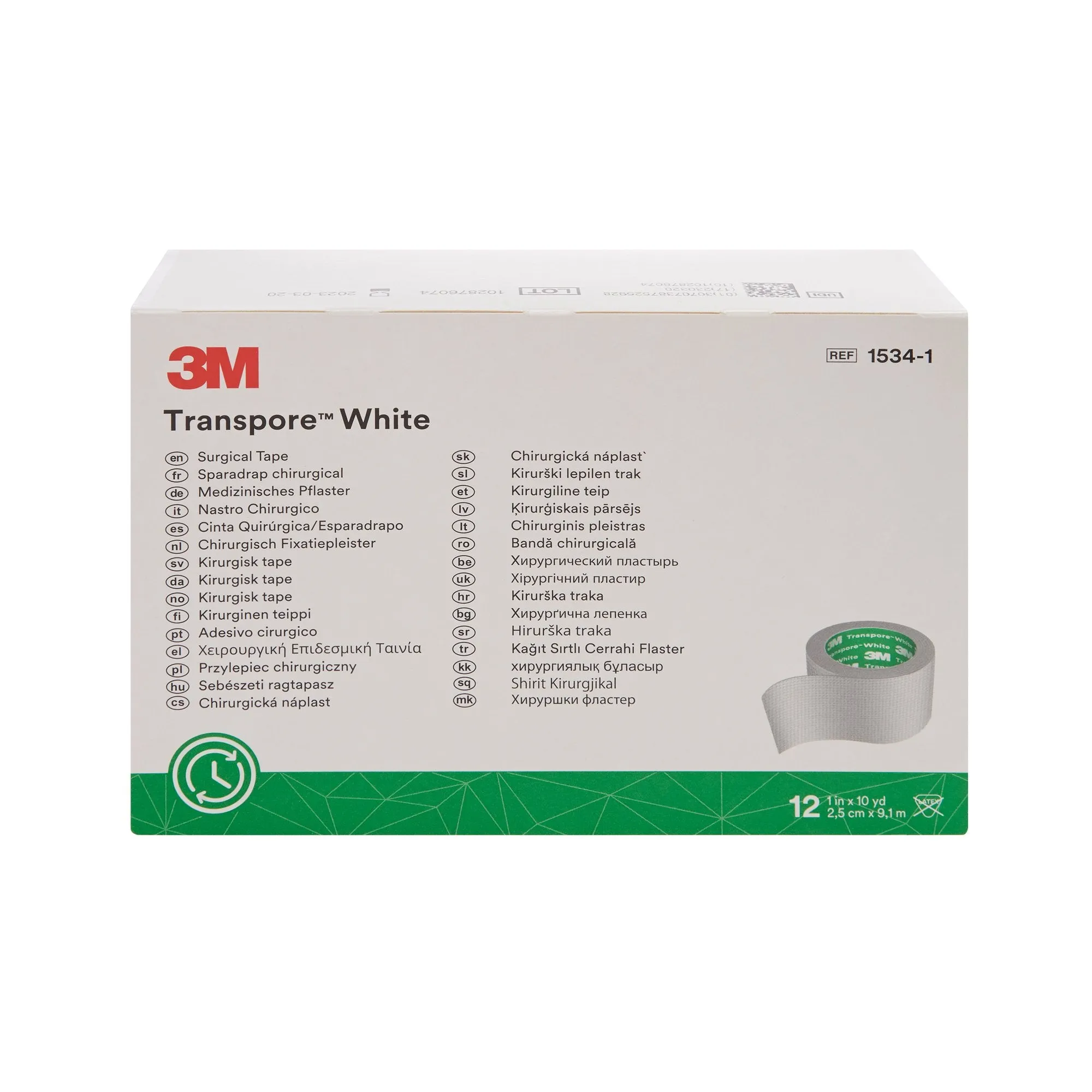 3M™ Transpore™ Plastic Medical Tape, 1 Inch x 10 Yard, White, 1 Case of 120