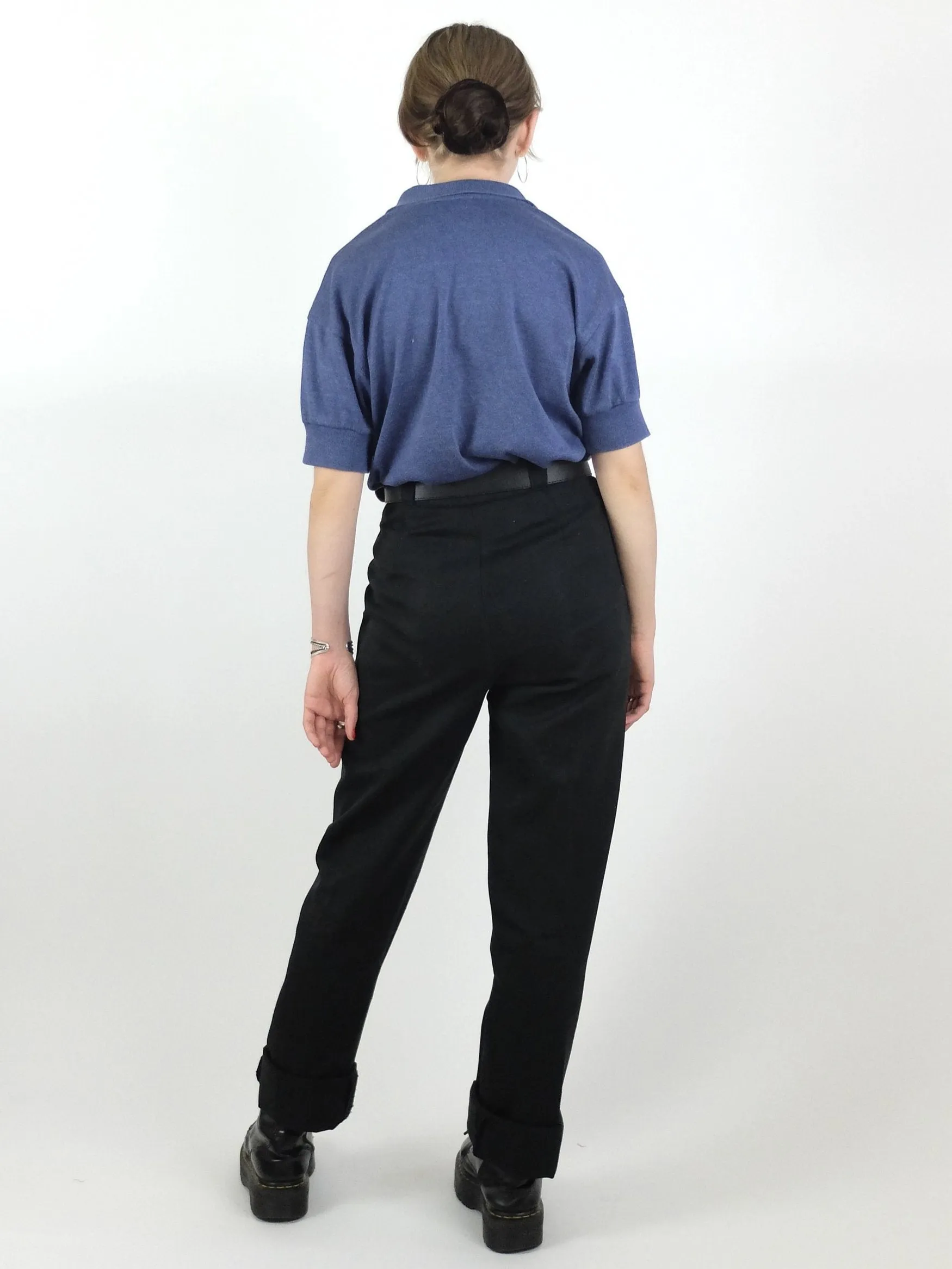 80s Blue Collared Short Sleeve 1/4 Button Up Polo Shirt