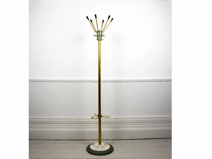 A 1970's French enamelled & brass coated industrial coat stand