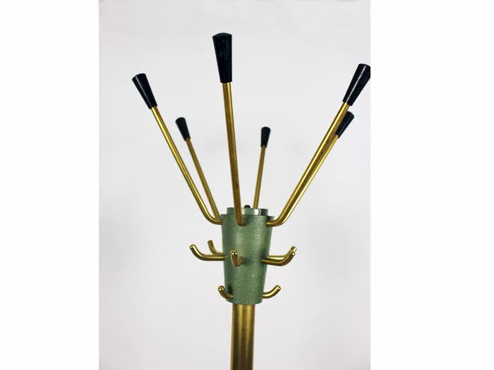 A 1970's French enamelled & brass coated industrial coat stand