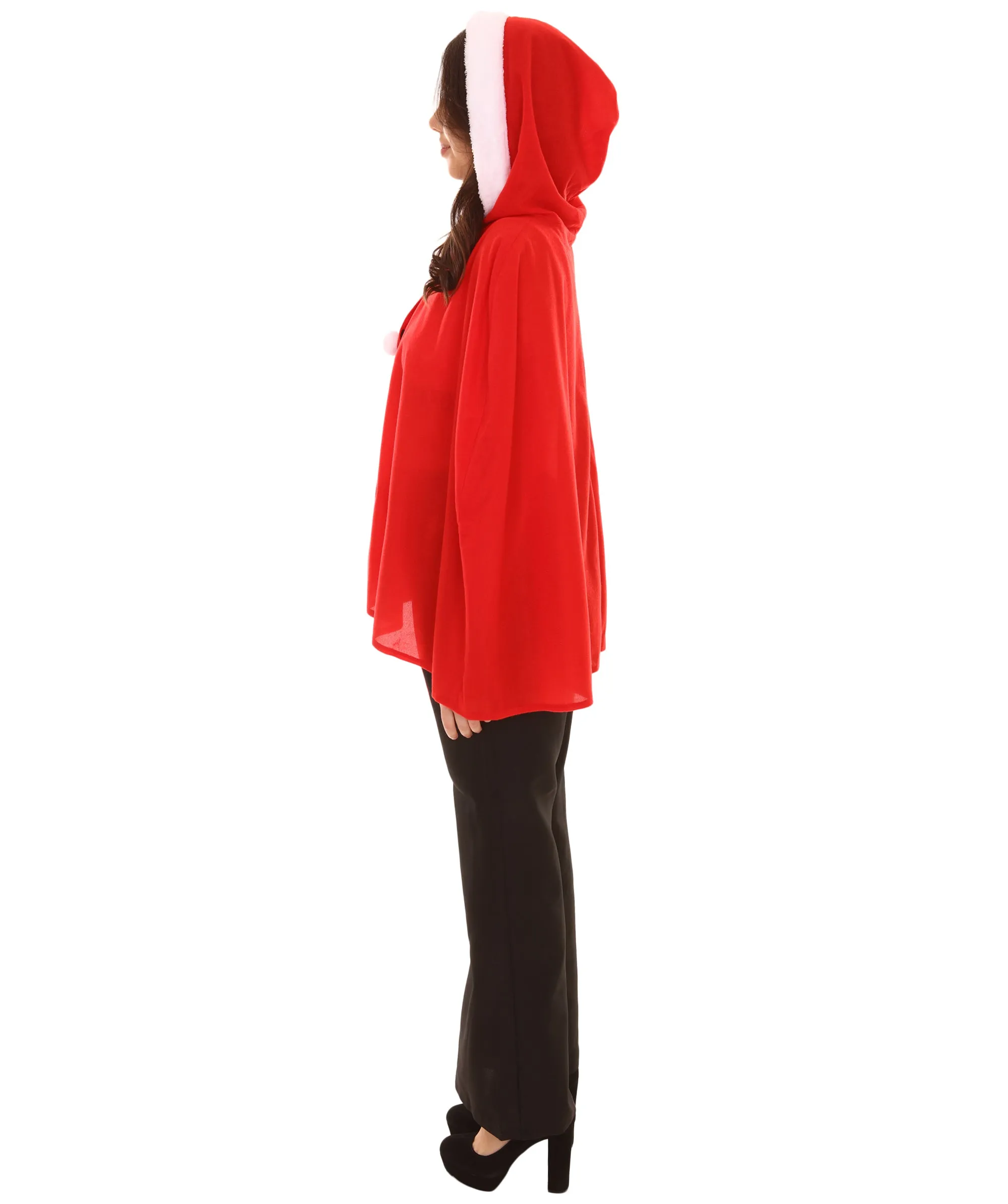 Adult Women's Mrs Santa Hooded Cape Red Christmas Costume.