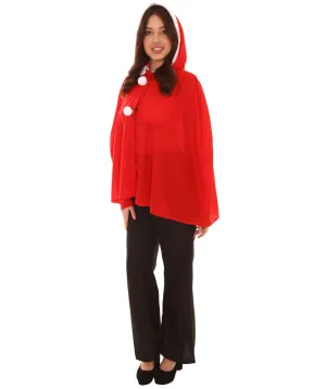 Adult Women's Mrs Santa Hooded Cape Red Christmas Costume.