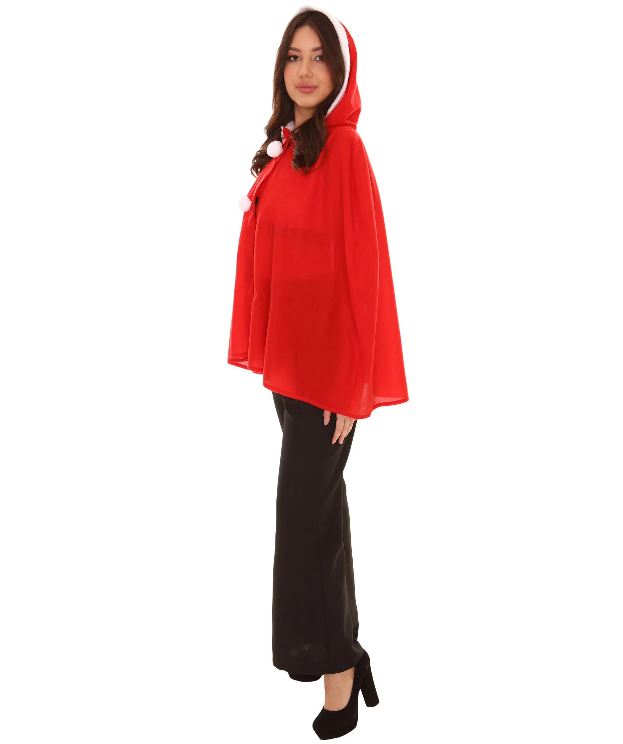 Adult Women's Mrs Santa Hooded Cape Red Christmas Costume.