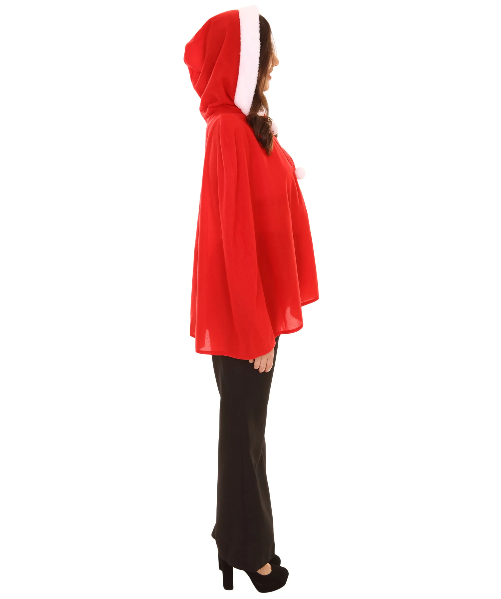 Adult Women's Mrs Santa Hooded Cape Red Christmas Costume.