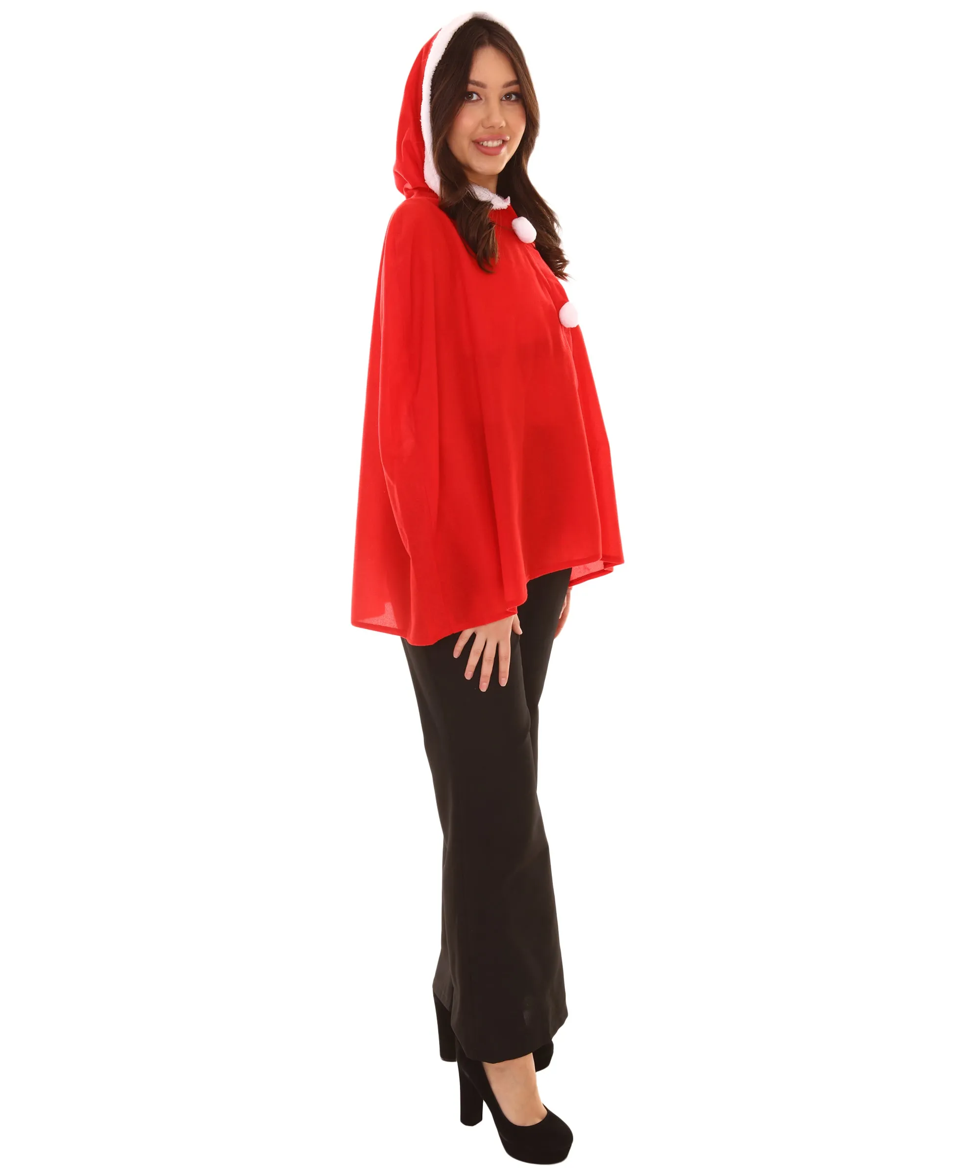 Adult Women's Mrs Santa Hooded Cape Red Christmas Costume.