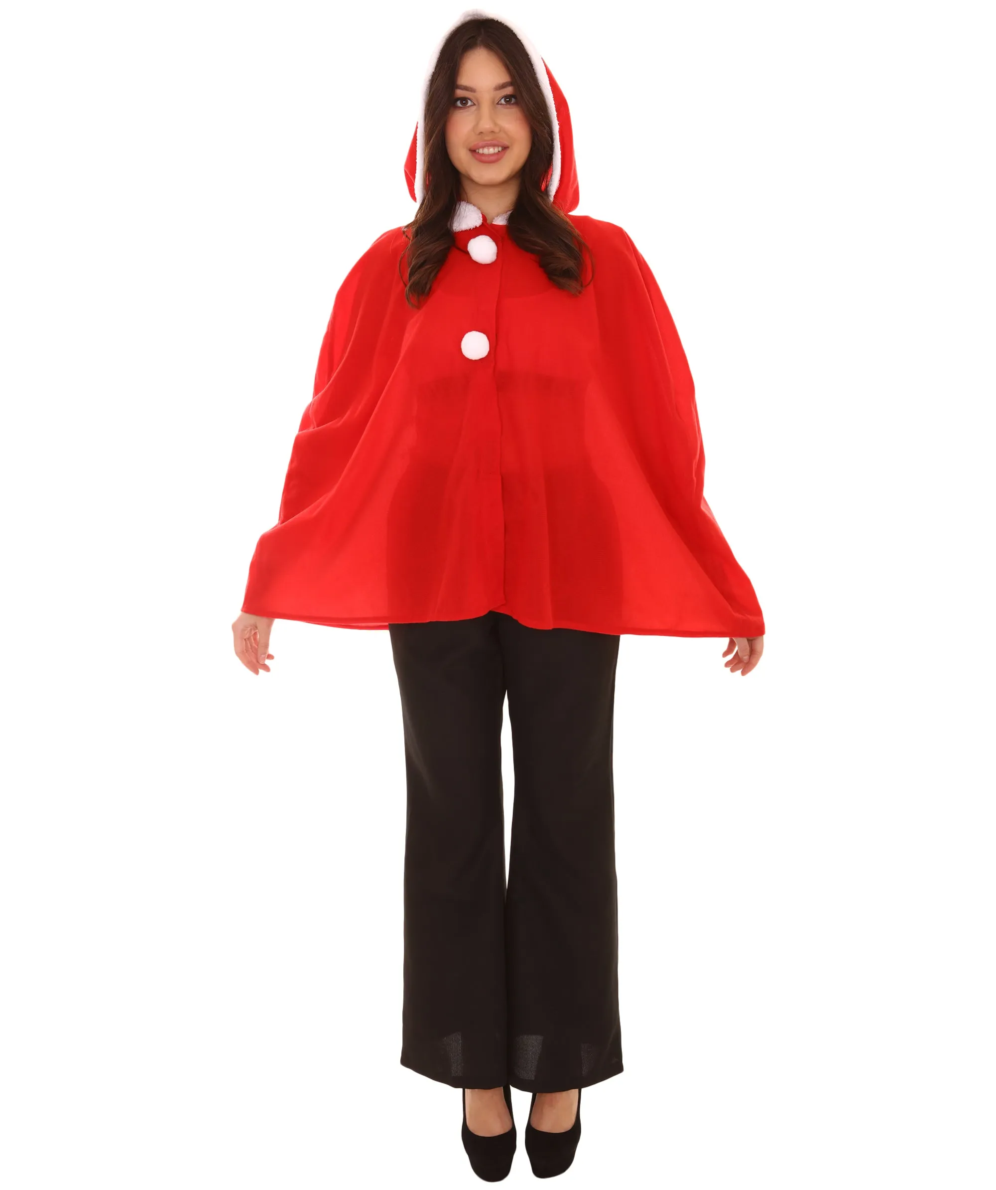 Adult Women's Mrs Santa Hooded Cape Red Christmas Costume.