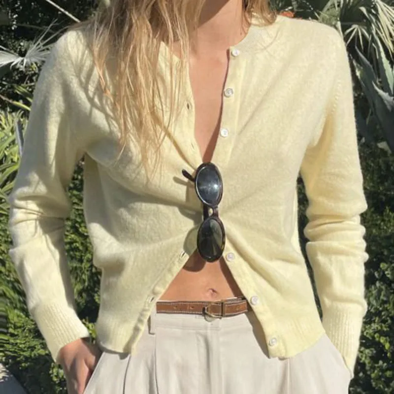 Amozae business casual outfits Simple Style Basic Solid Color Woolen Cardigan Small Coat for Women 2024 Autumn and Winter American Hot Girl Outer Sweater for Women