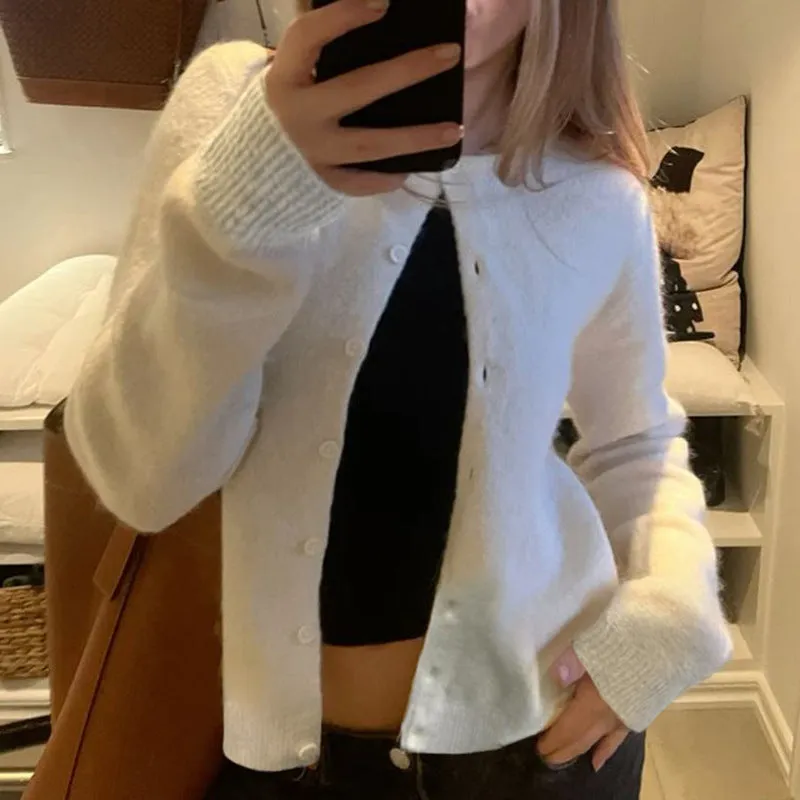 Amozae business casual outfits Simple Style Basic Solid Color Woolen Cardigan Small Coat for Women 2024 Autumn and Winter American Hot Girl Outer Sweater for Women