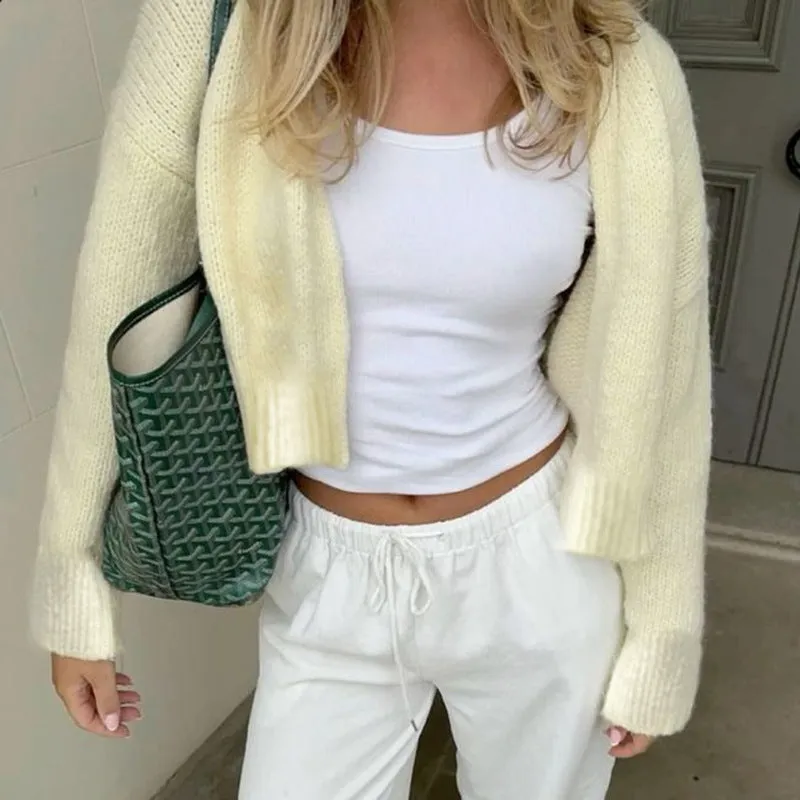 Amozae business casual outfits Simple Style Basic Solid Color Woolen Cardigan Small Coat for Women 2024 Autumn and Winter American Hot Girl Outer Sweater for Women