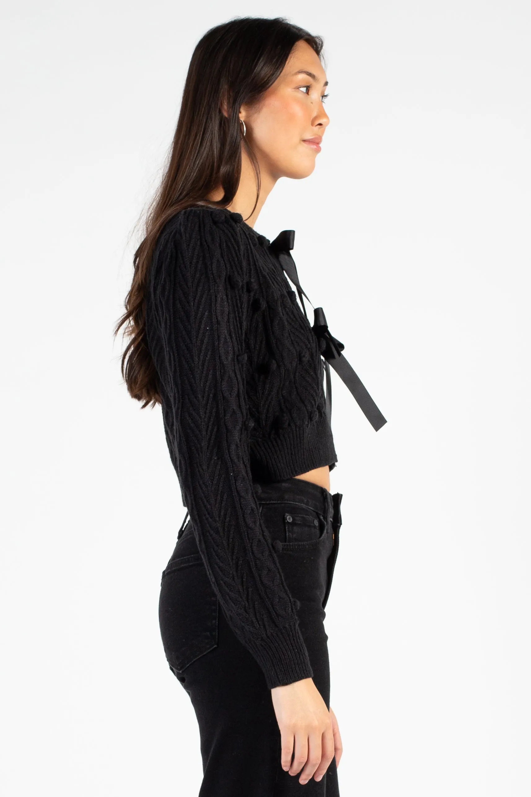 Annaliese Bow Front Knit Pom Pom Cardigan