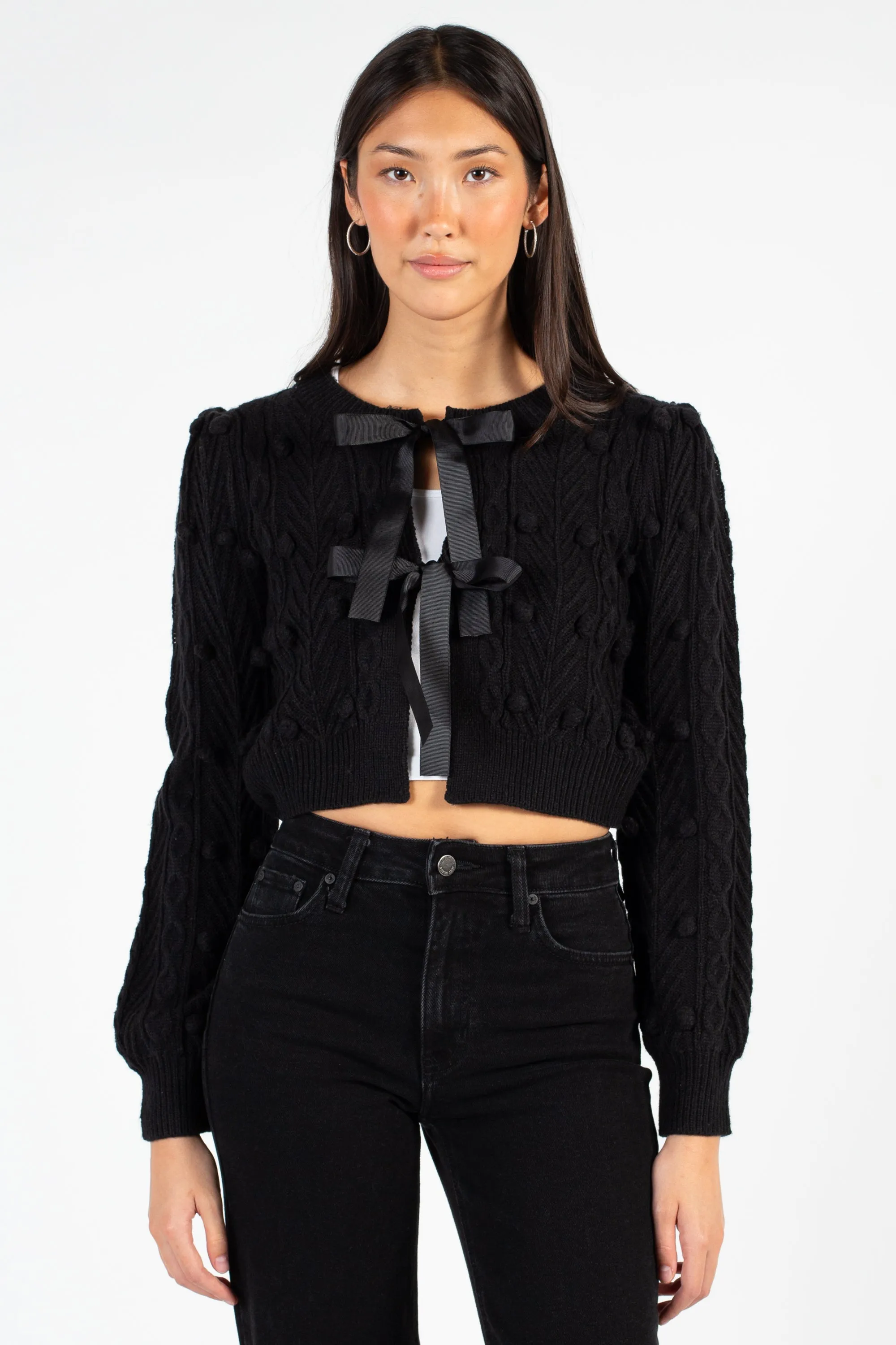 Annaliese Bow Front Knit Pom Pom Cardigan