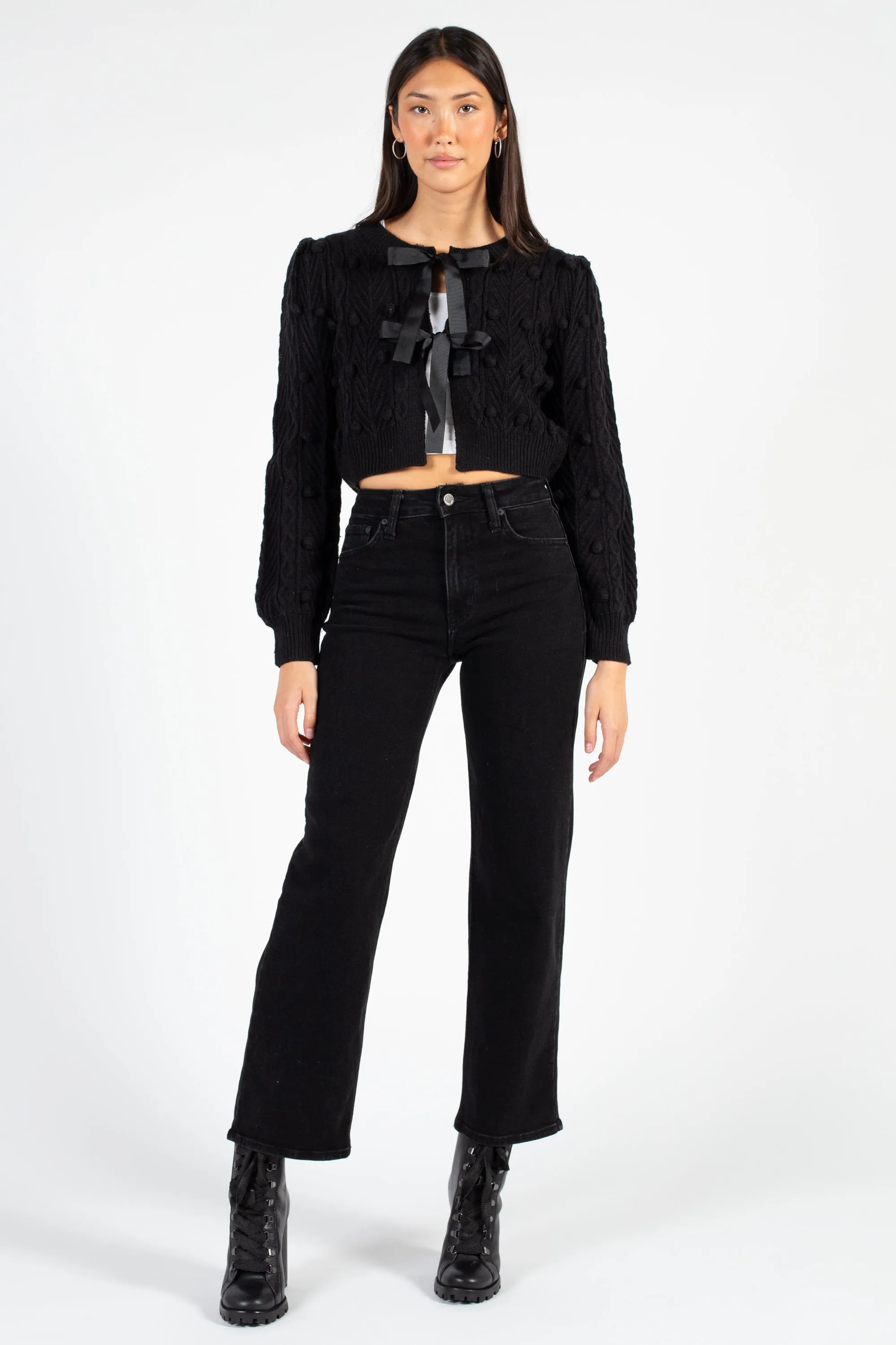 Annaliese Bow Front Knit Pom Pom Cardigan