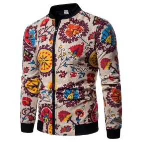 Autumn Chinese Flower Print Men Casual Jacket