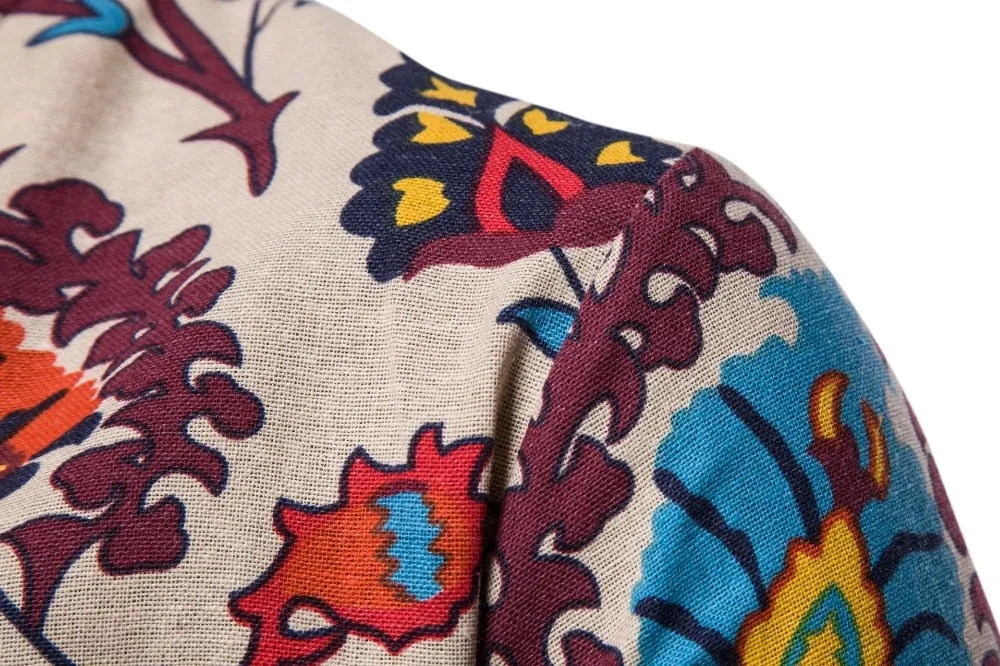 Autumn Chinese Flower Print Men Casual Jacket
