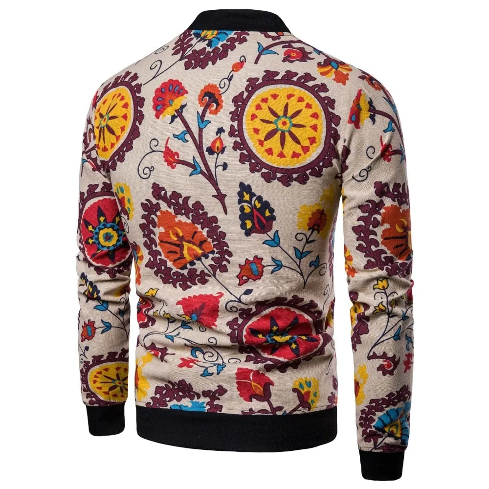 Autumn Chinese Flower Print Men Casual Jacket