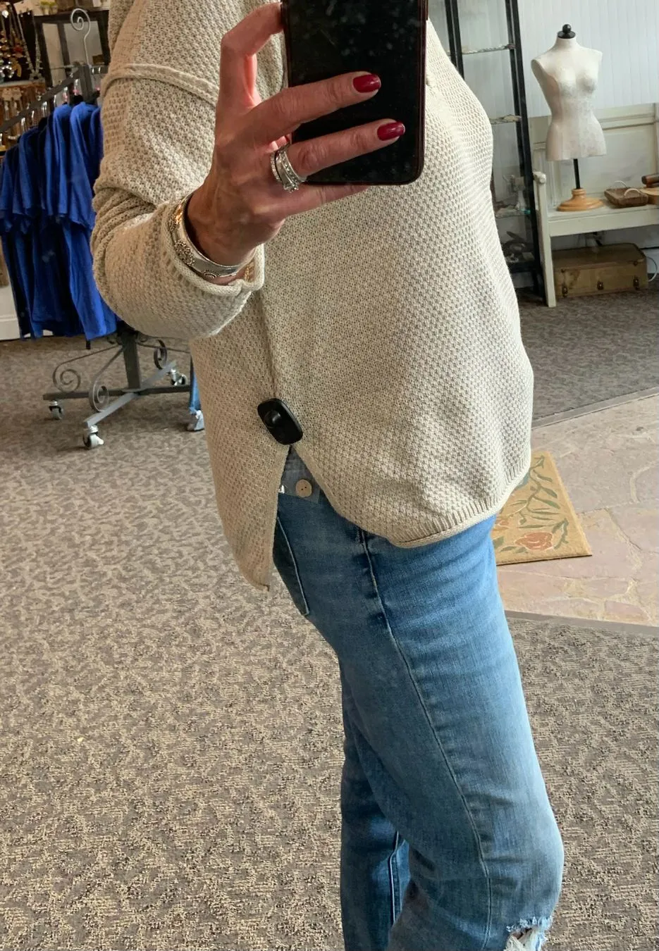 Beige Henley Button Sweater- S/M to 2X/3X