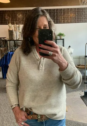 Beige Henley Button Sweater- S/M to 2X/3X