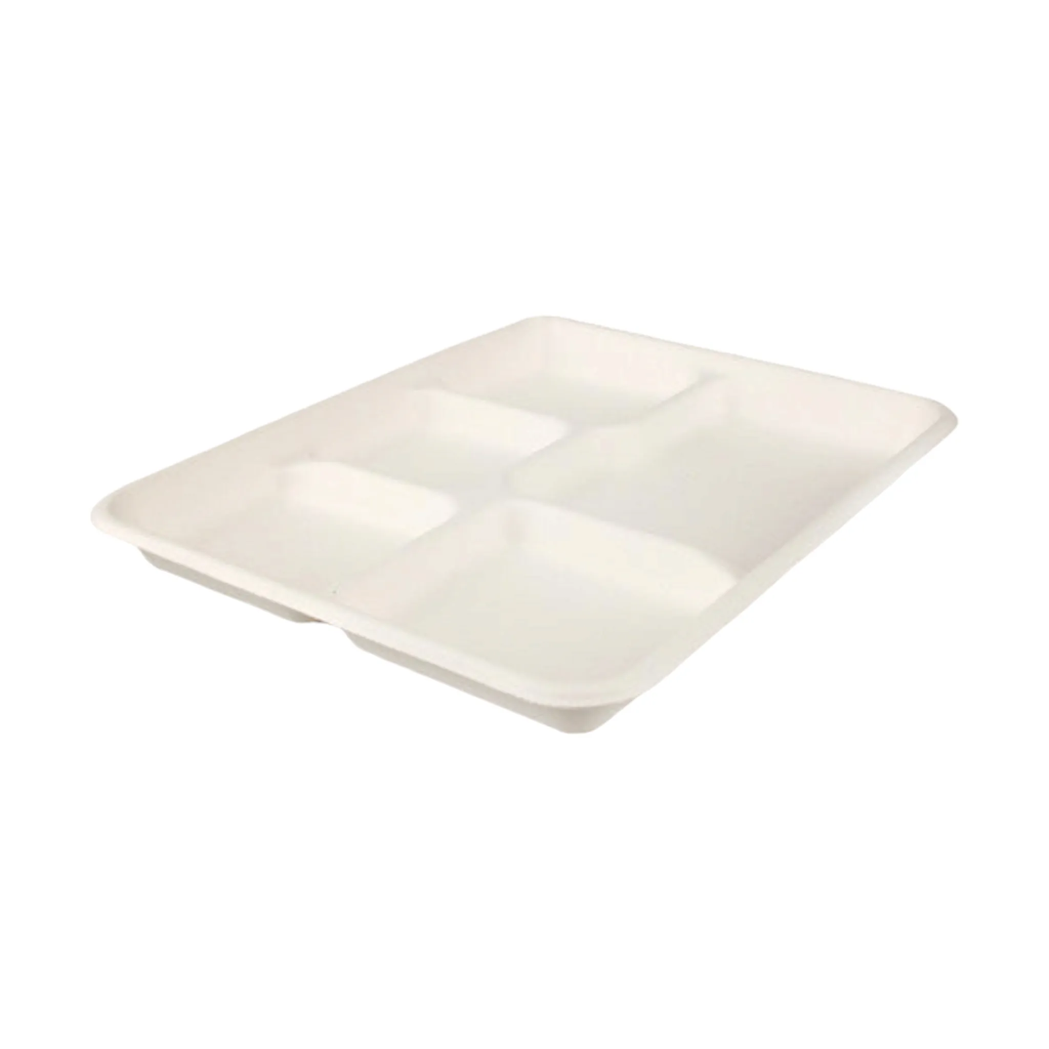 Biodegradable Sugar Cane Serving Platter 5-Compartment Airliner Tray Small 10pack