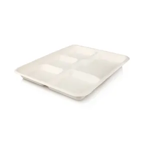 Biodegradable Sugar Cane Serving Platter 5-Compartment Airliner Tray Small 10pack