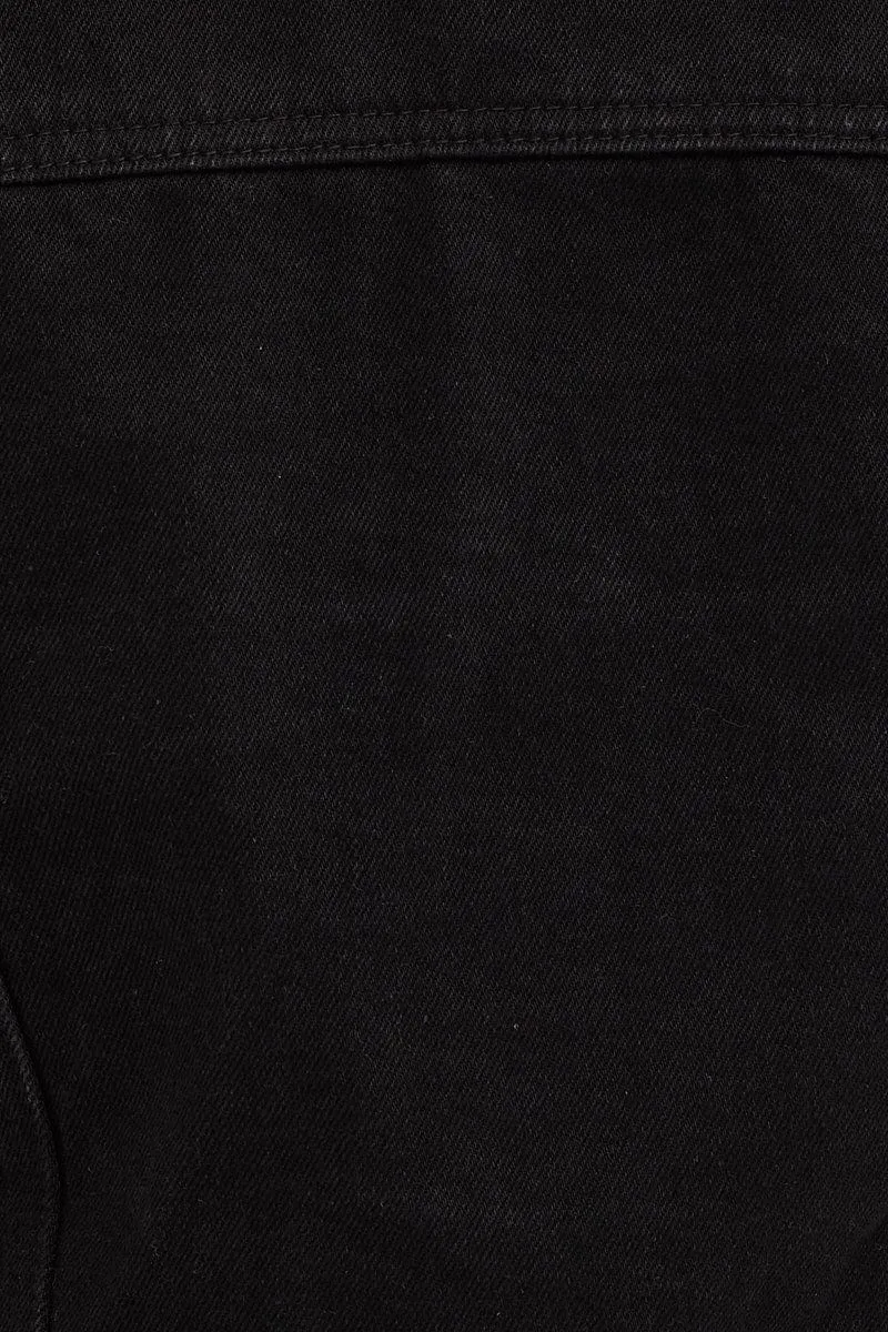 Black Denim Jacket Long Sleeve Crop
