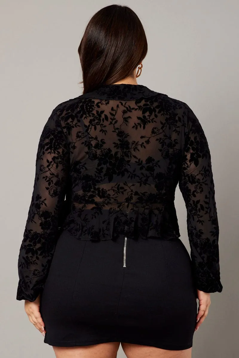 Black Frill Burnout Bolero Jacket