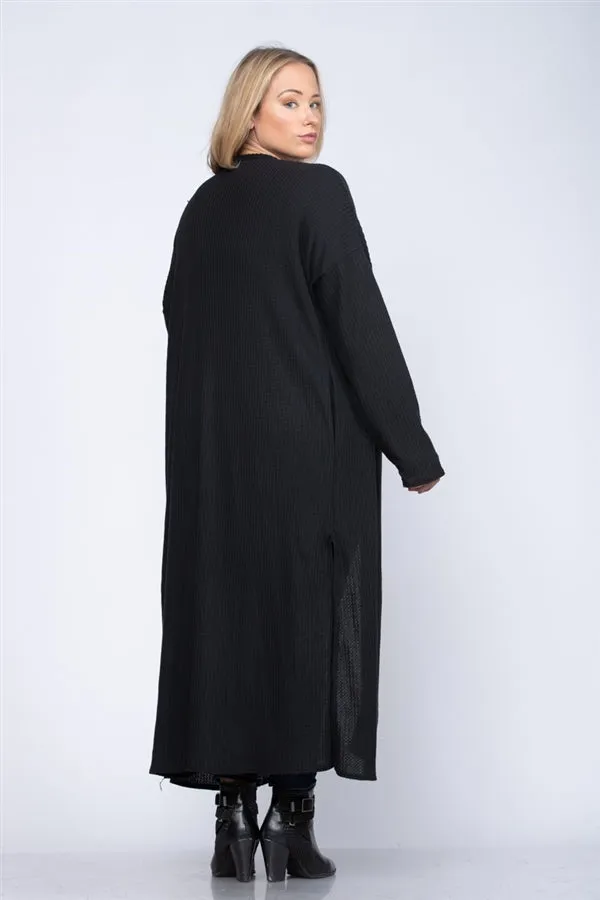 Black Plus Size Long Knit Cardigan