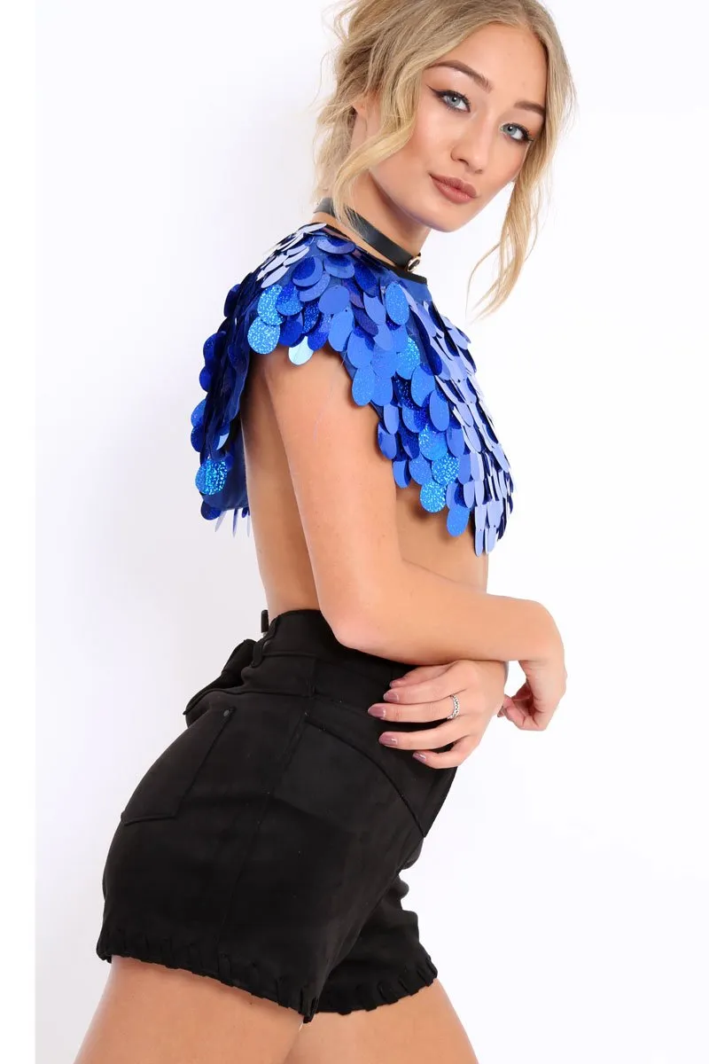Blue Big Disc Sequin Cape - Lizzie