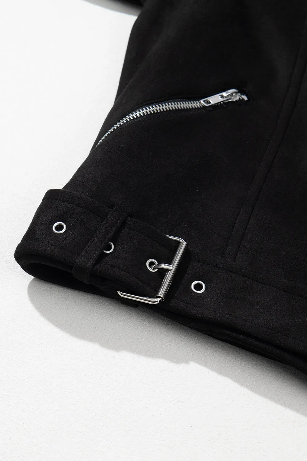 Blue Zone Planet |  Black Asymmetric Zipper Belted Hem Jacket