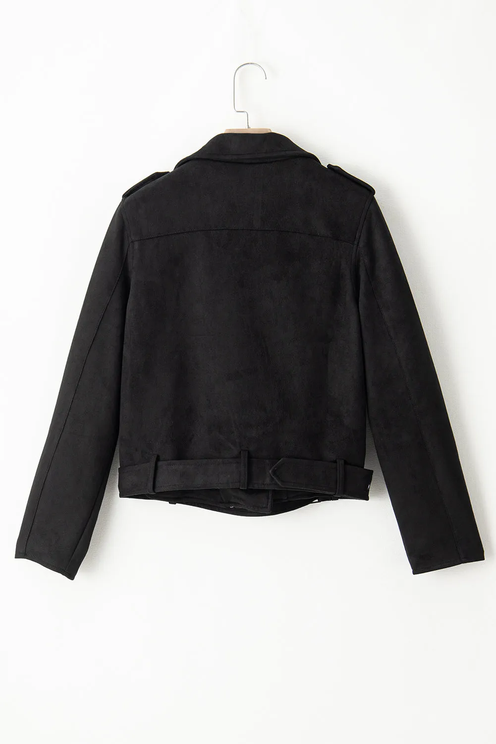 Blue Zone Planet |  Black Asymmetric Zipper Belted Hem Jacket