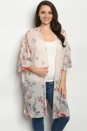 Blush Pink Floral Plus Size Kimono Cardigan