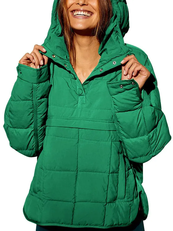 Bohemian Hooded Quilted Foldable Padded Pullover Long Sleeve Jacket