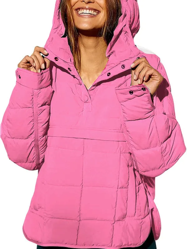 Bohemian Hooded Quilted Foldable Padded Pullover Long Sleeve Jacket