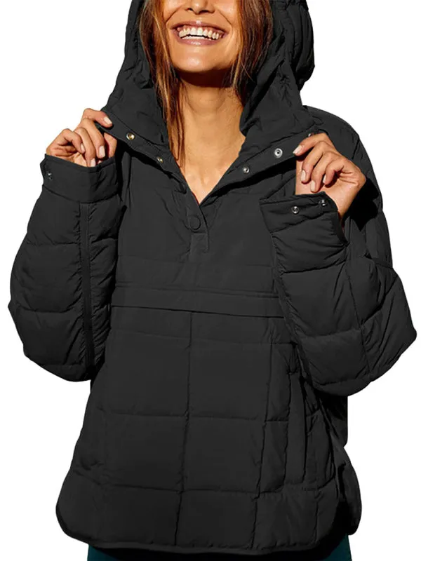 Bohemian Hooded Quilted Foldable Padded Pullover Long Sleeve Jacket