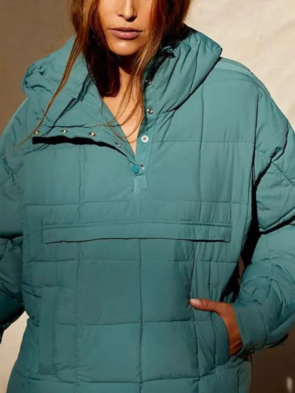 Bohemian Hooded Quilted Foldable Padded Pullover Long Sleeve Jacket