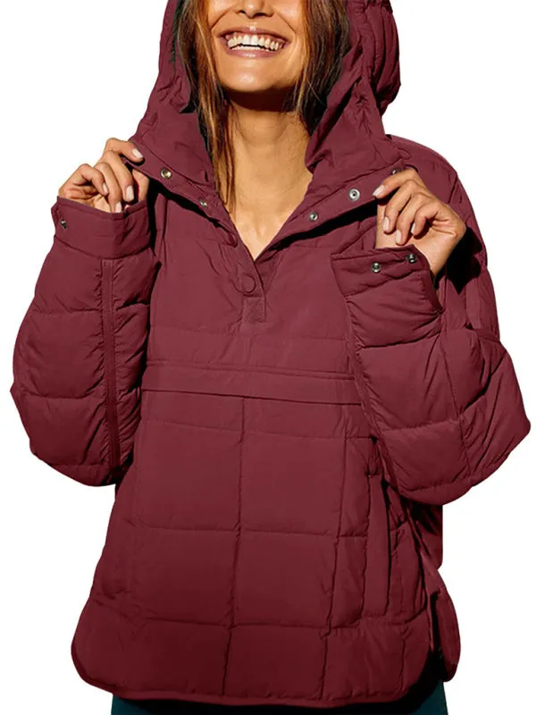 Bohemian Hooded Quilted Foldable Padded Pullover Long Sleeve Jacket
