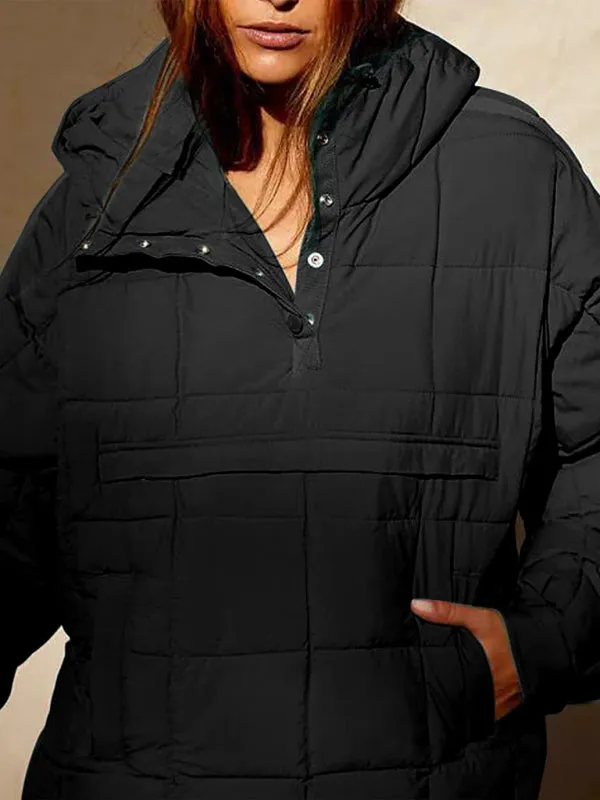 Bohemian Hooded Quilted Foldable Padded Pullover Long Sleeve Jacket